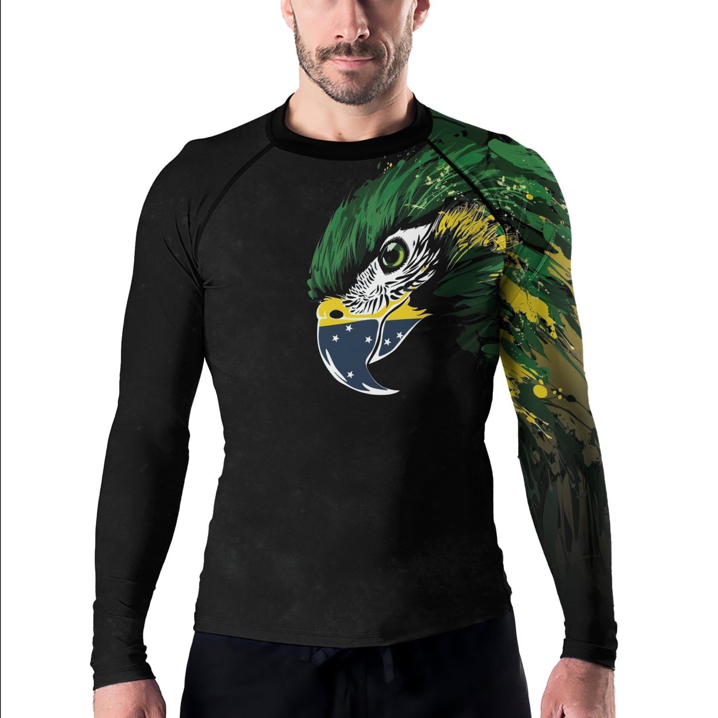 Bird Warrior With Brazil Flag Mens Long Sleeve Compression Shirt