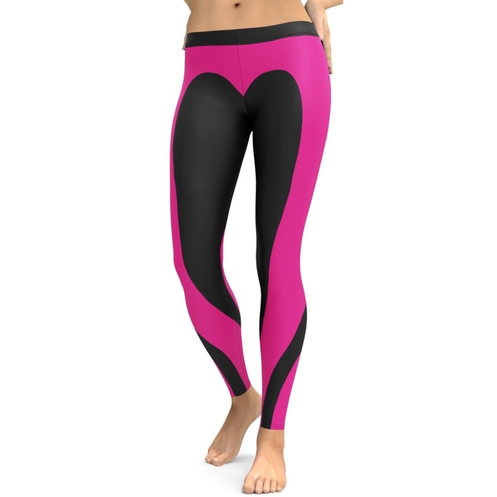 Black And Pink Heart Shaped lady Compression Legging