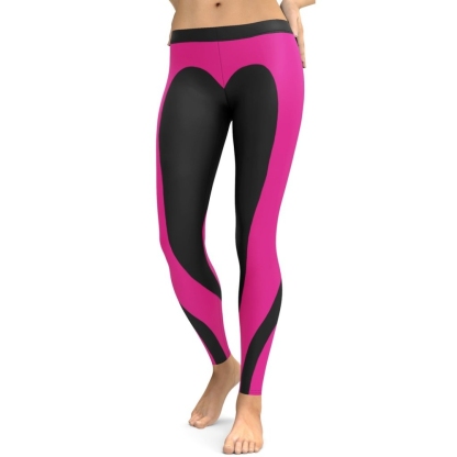 Black And Pink Heart Shaped lady Compression Legging