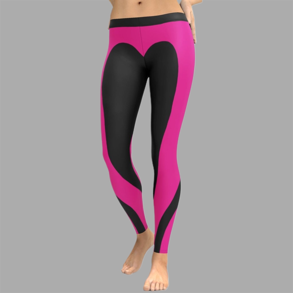 Black And Pink Heart Shaped lady Compression Legging