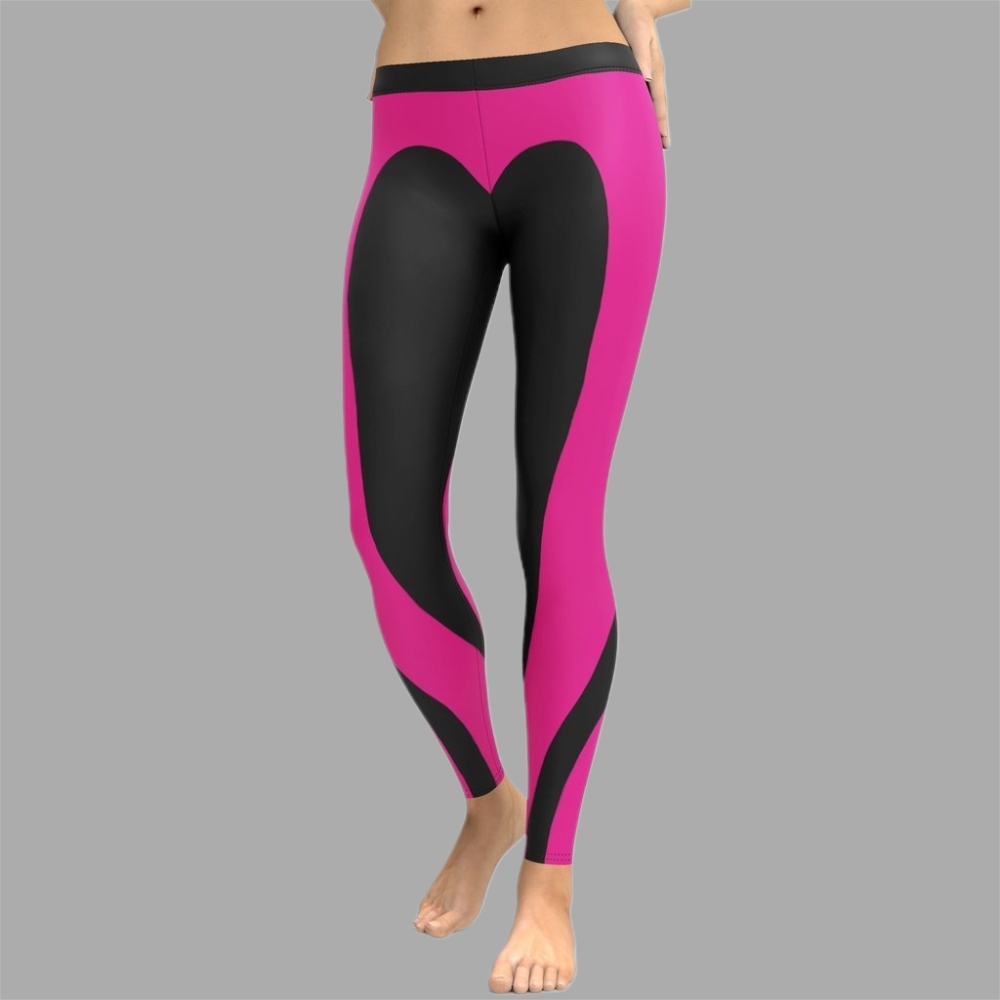 Black And Pink Heart Shaped lady Compression Legging