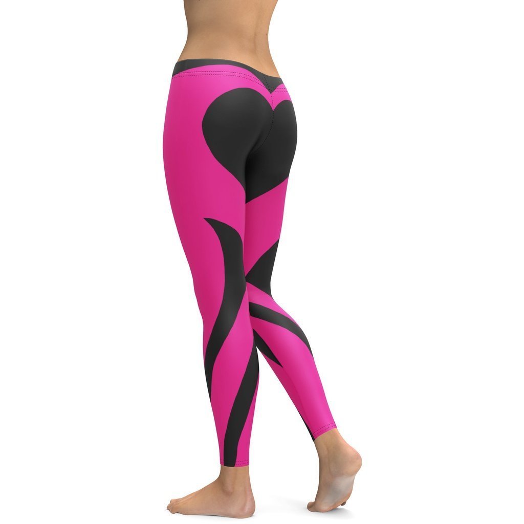 Black And Pink Heart Shaped lady Compression Legging