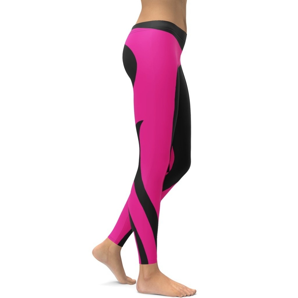 Black And Pink Heart Shaped lady Compression Legging