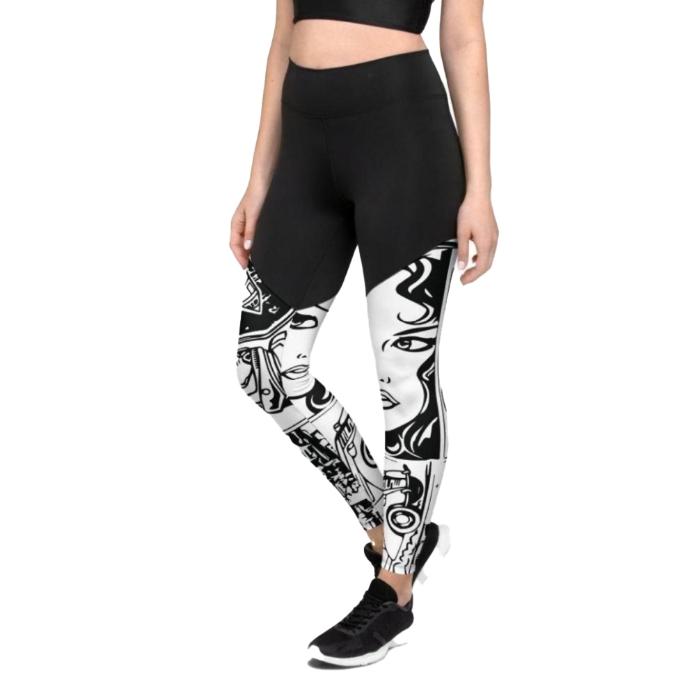 Black And White Comic Book Women Compression Legging