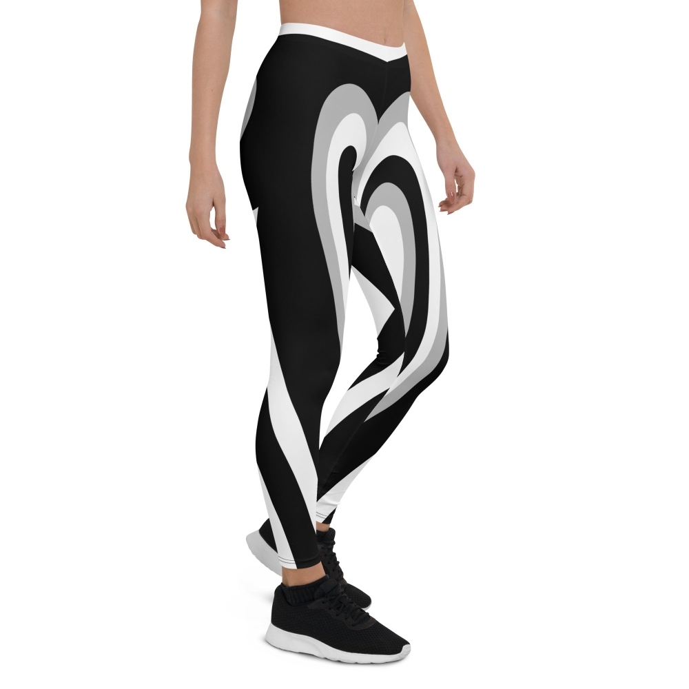 Black And White Heart Shaped Tunnel lady Compression Legging