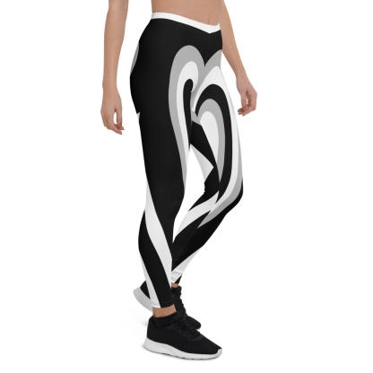 Black And White Heart Shaped Tunnel lady Compression Legging