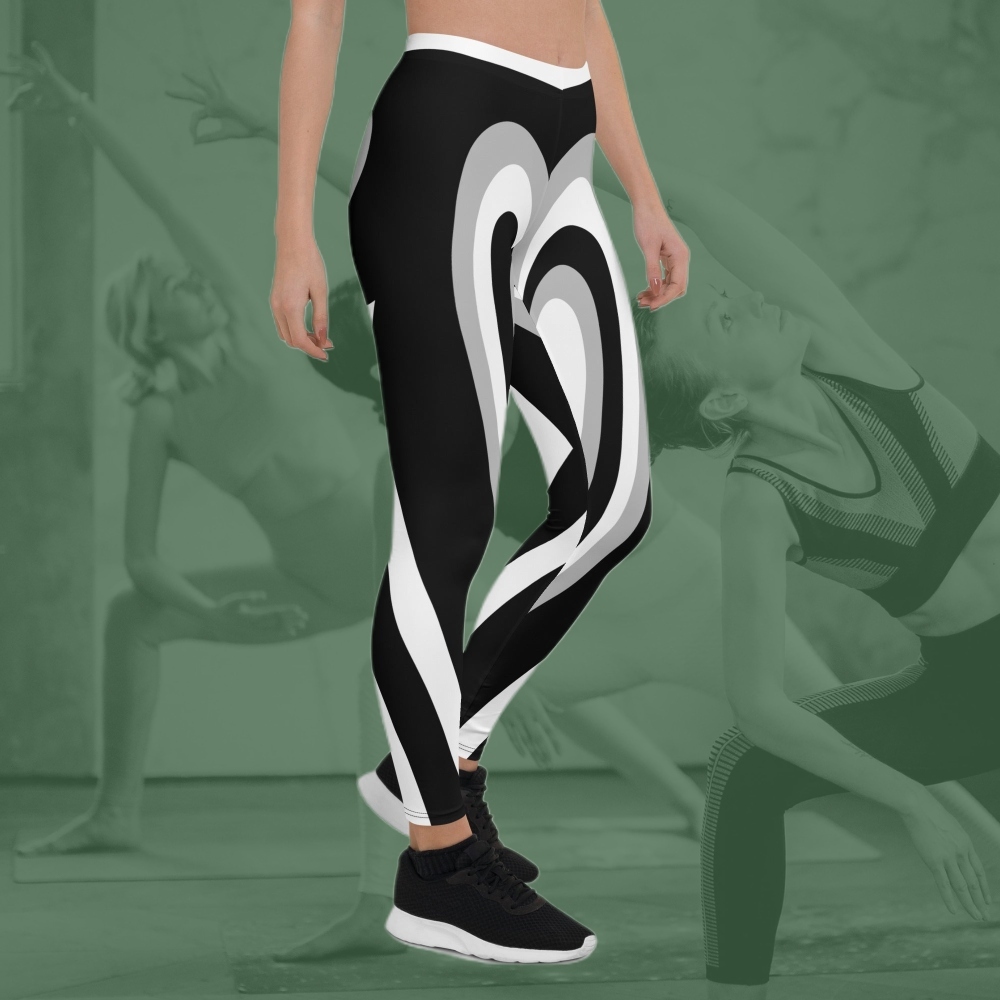 Black And White Heart Shaped Tunnel lady Compression Legging