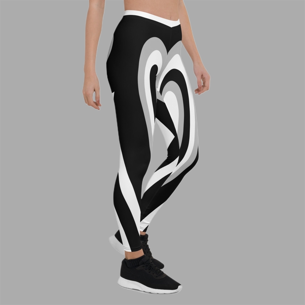 Black And White Heart Shaped Tunnel lady Compression Legging