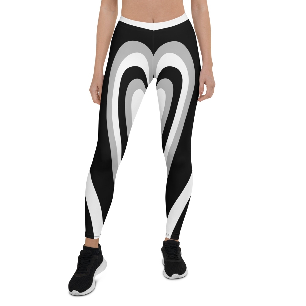 Black And White Heart Shaped Tunnel lady Compression Legging