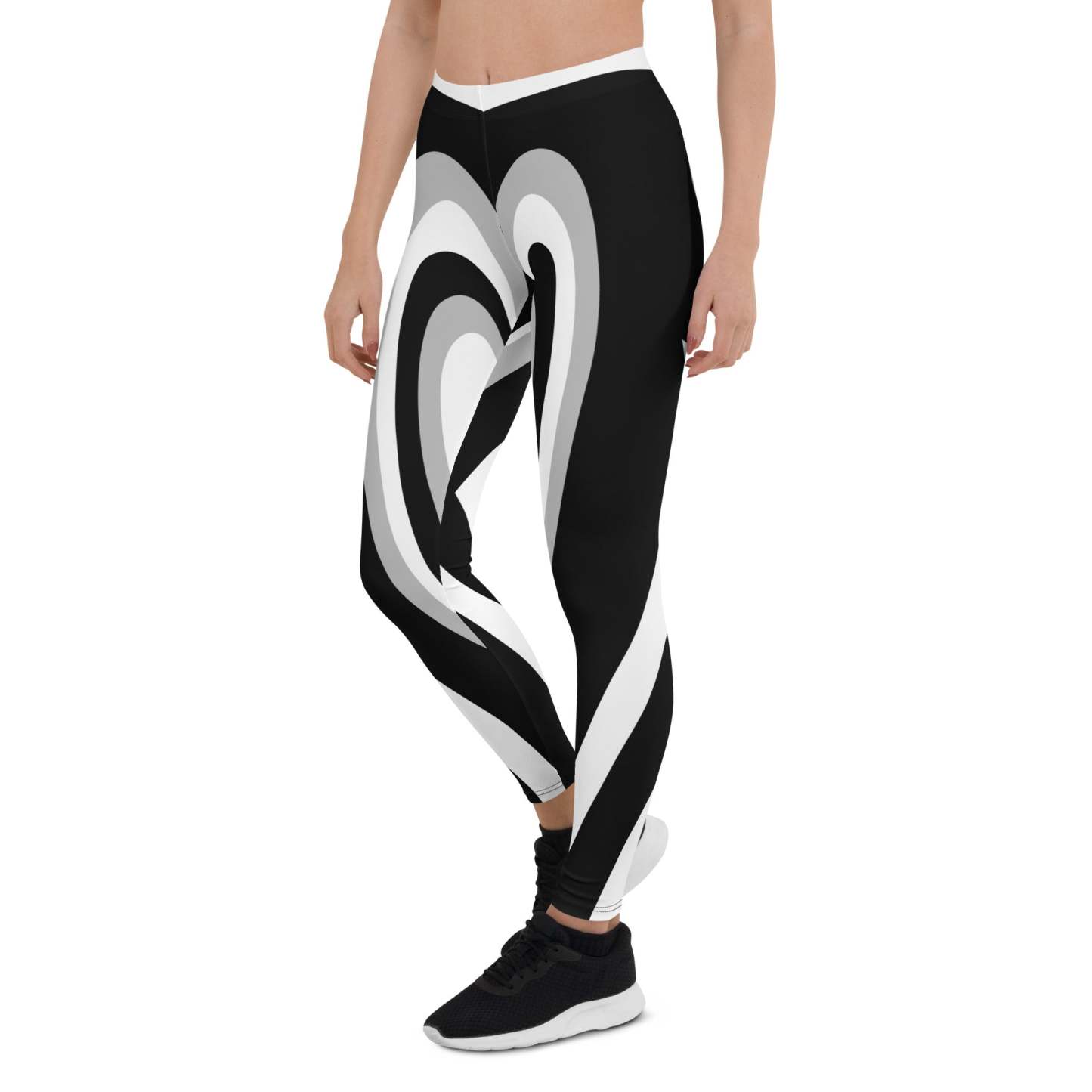 Black And White Heart Shaped Tunnel lady Compression Legging