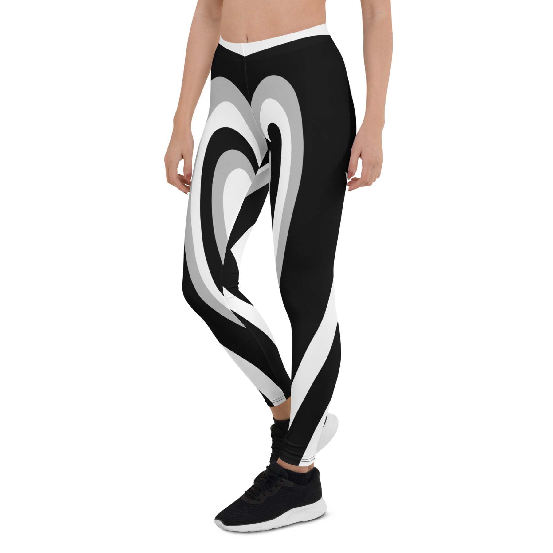 Black And White Heart Shaped Tunnel lady Compression Legging