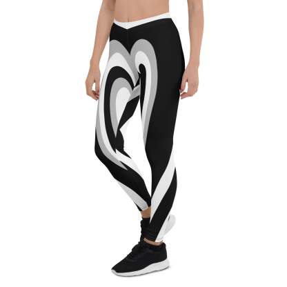 Black And White Heart Shaped Tunnel lady Compression Legging
