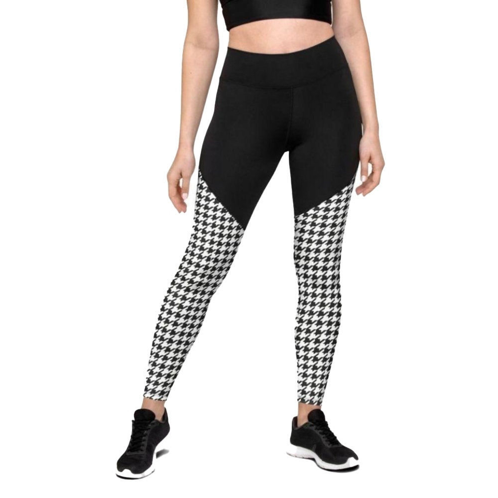 Black And White Houndstooth Print Women Compression Legging