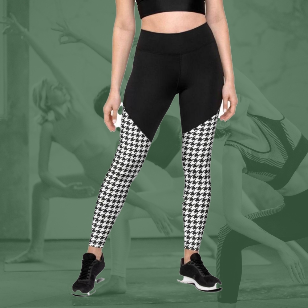 Black And White Houndstooth Print Women Compression Legging