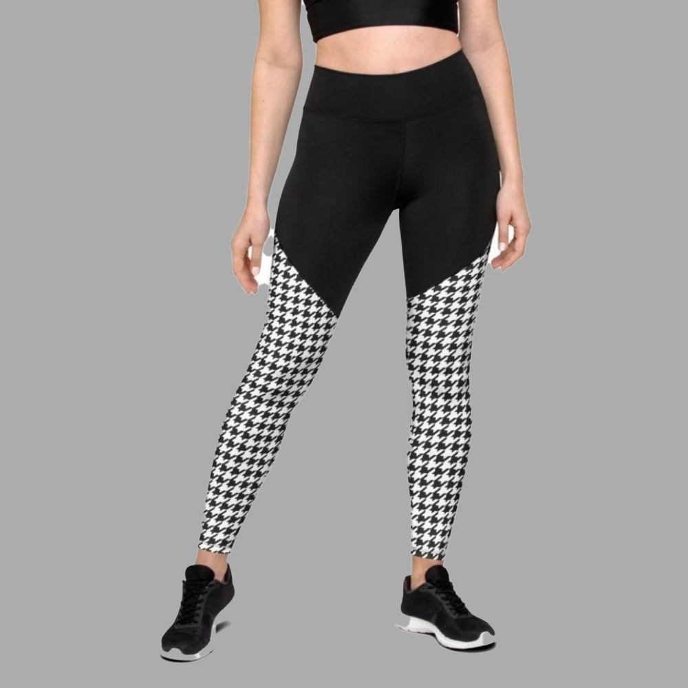 Black And White Houndstooth Print Women Compression Legging