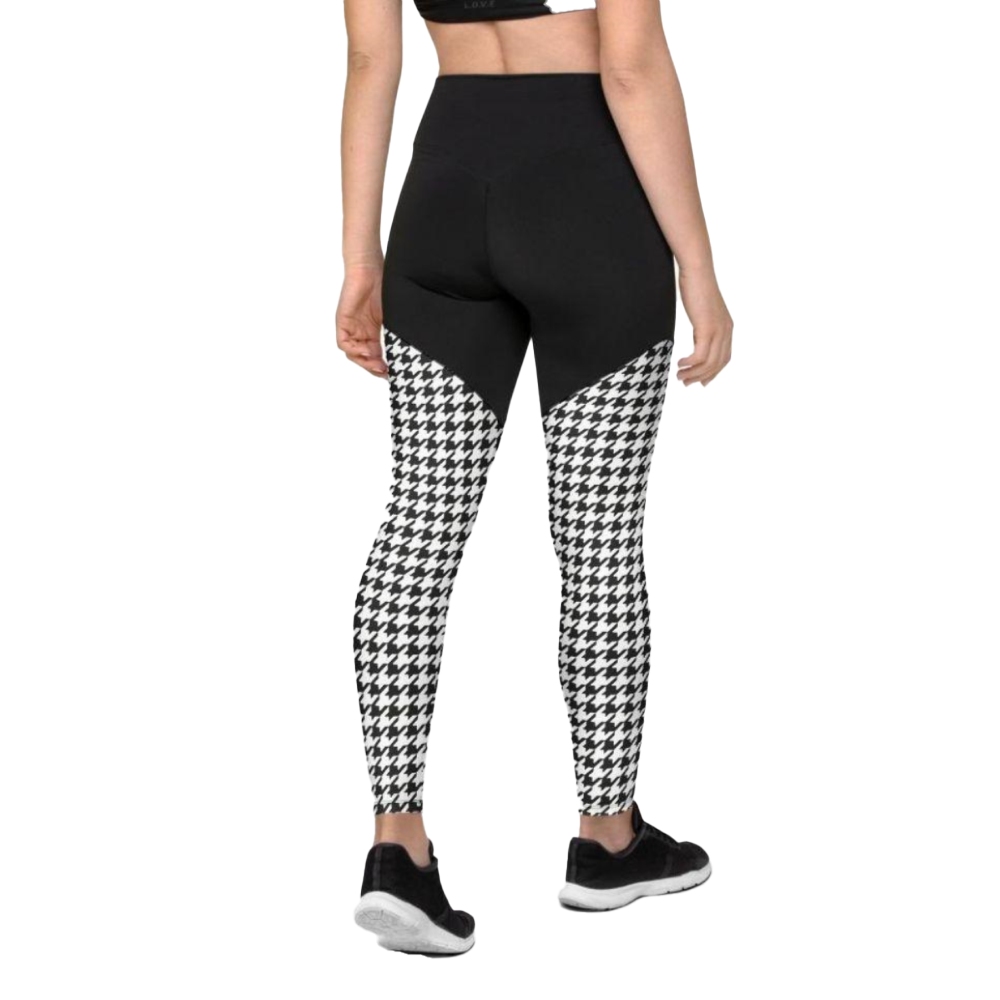 Black And White Houndstooth Print Women Compression Legging