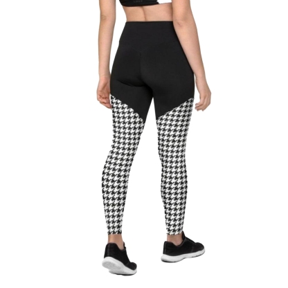 Black And White Houndstooth Print Women Compression Legging