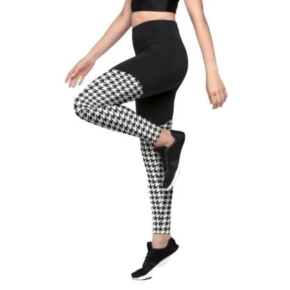 Black And White Houndstooth Print Women Compression Legging