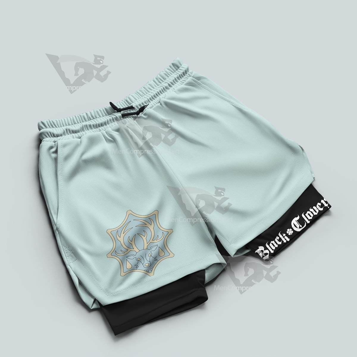 Black Clover Aqua Deer Blue Men Compression Gym Short