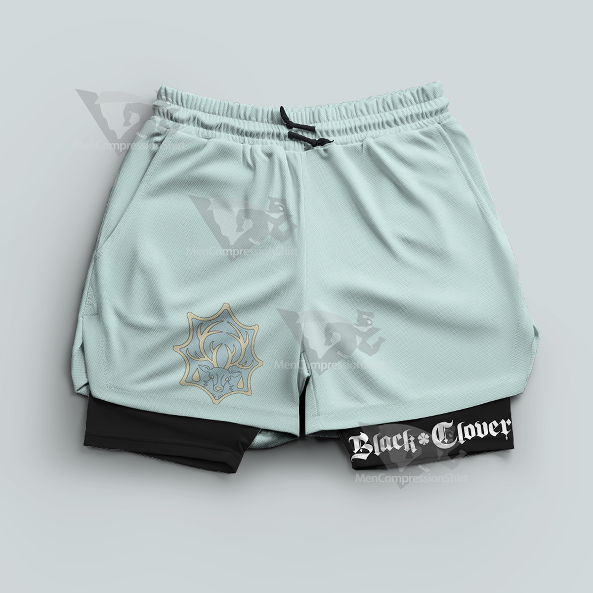 Black Clover Aqua Deer Blue Men Compression Gym Short