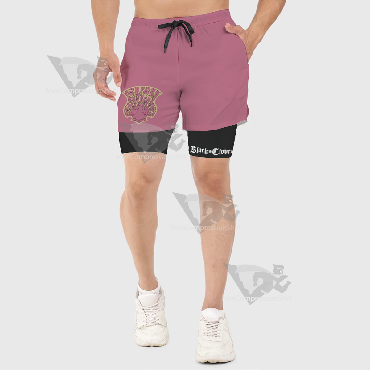 Black Clover Coral Peacocks Pink Men Compression Gym Short