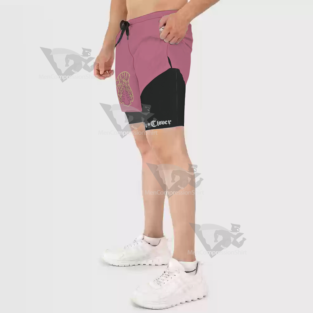 Black Clover Coral Peacocks Pink Men Compression Gym Short