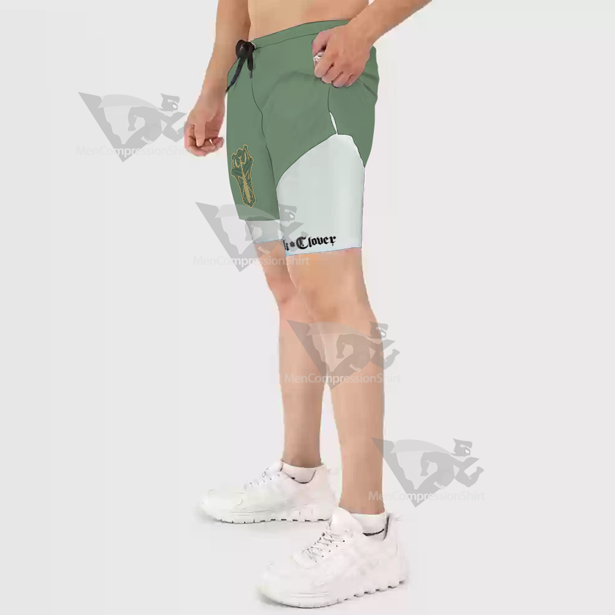 Black Clover Green Mantis Green Men Compression Gym Short