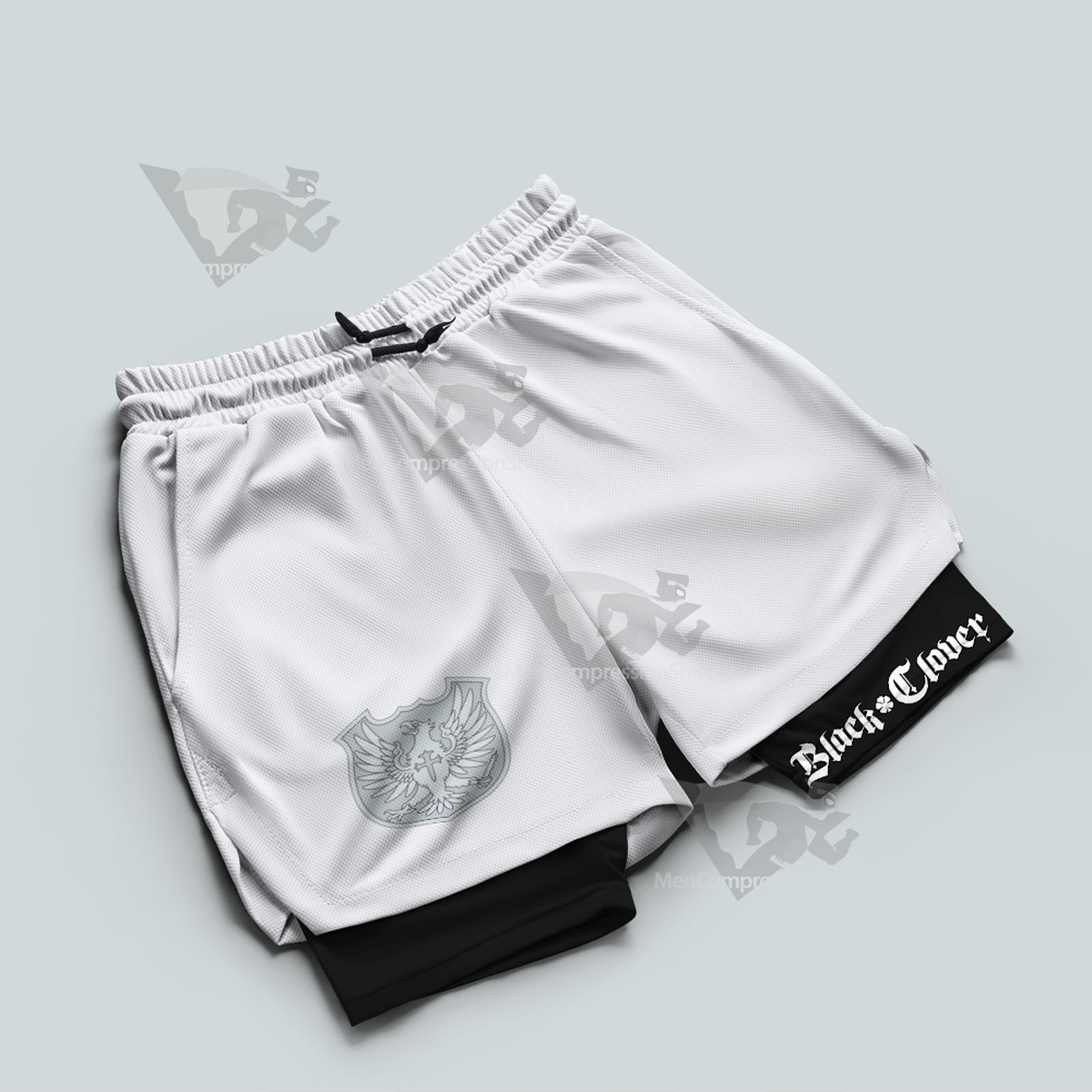 Black Clover Silver Eagles White Men Compression Gym Short
