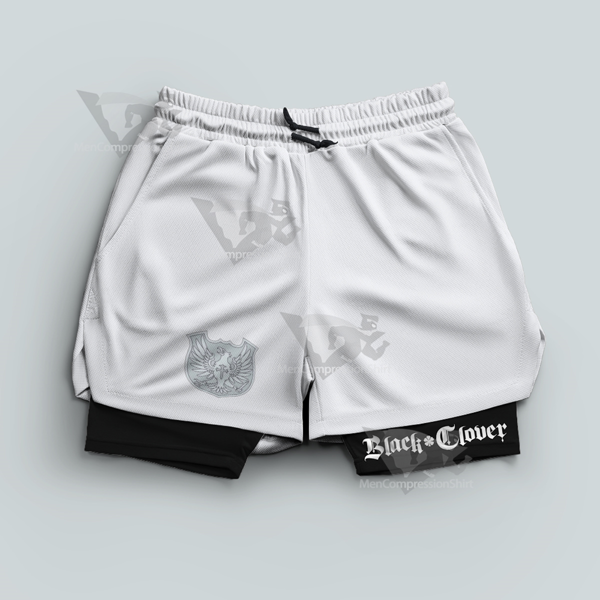 Black Clover Silver Eagles White Men Compression Gym Short
