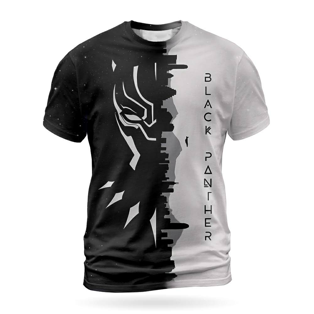 Black Panther Hero Tee Heroic Universe Avengers Hero T-Shirt Black And White