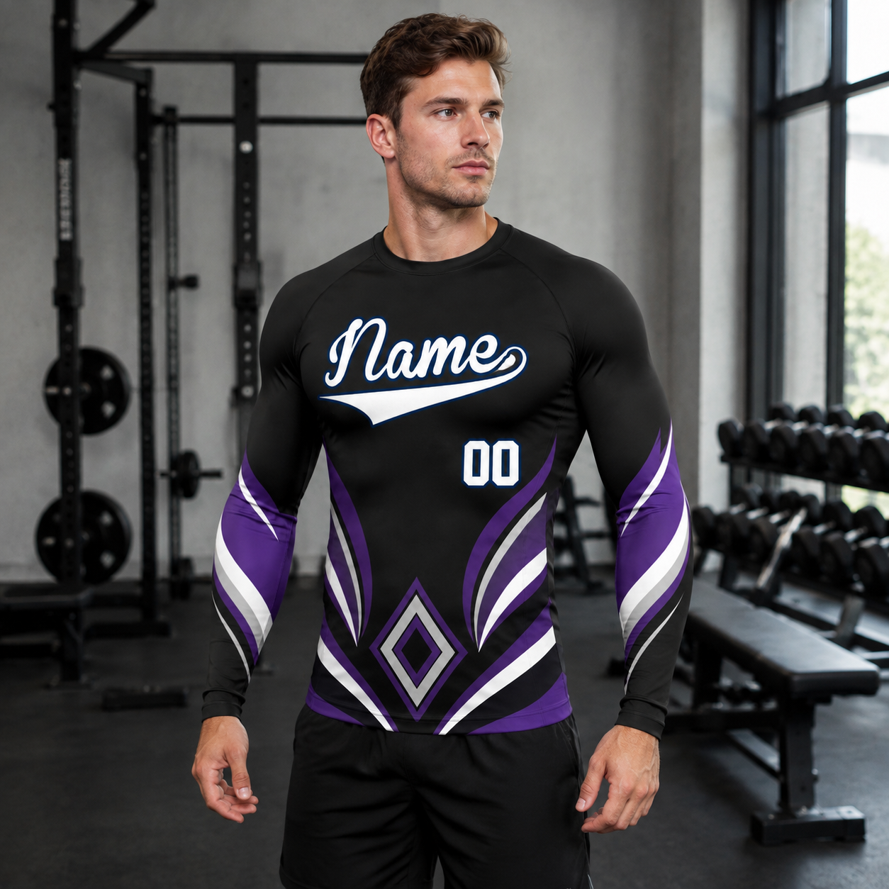 Diamond Armor Black Customizable Long Sleeve Compression Shirt