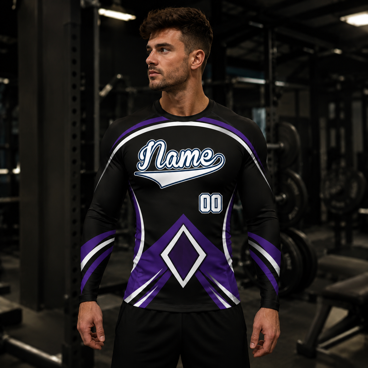Double Diamond Armor Black Customizable Long Sleeve Compression Shirt