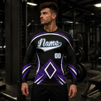 Double Diamond Armor Black Customizable Long Sleeve Compression Shirt