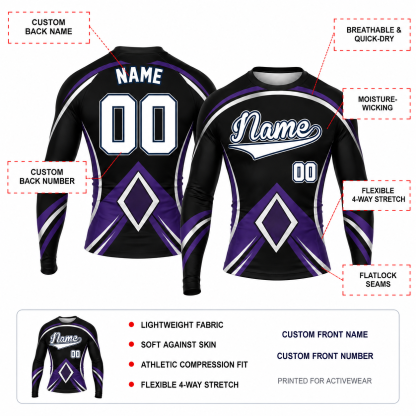 Double Diamond Armor Black Customizable Long Sleeve Compression Shirt