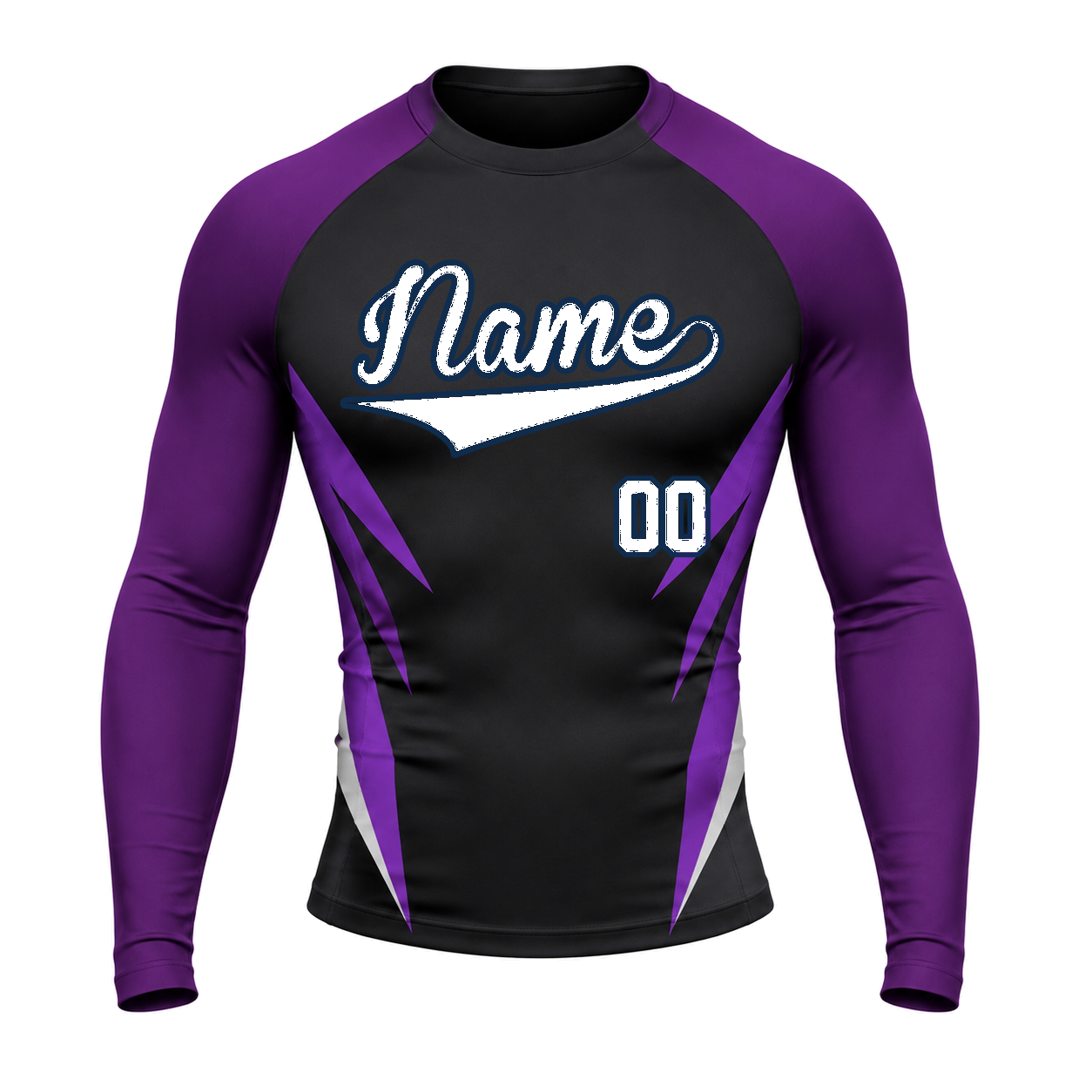 Tapered Spear Stripes Black Customizable Long Sleeve Compression Shirt