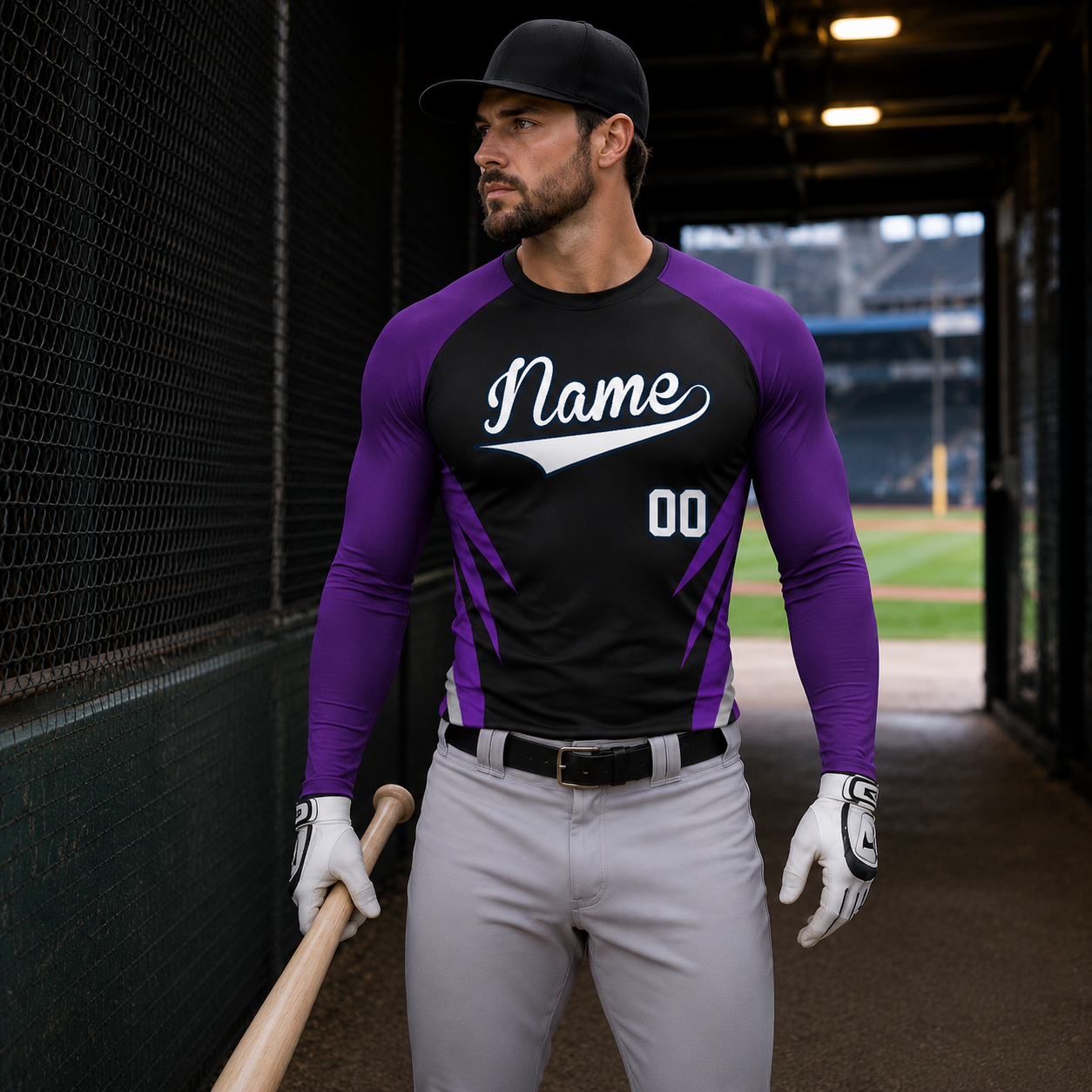 Tapered Spear Stripes Black Customizable Long Sleeve Compression Shirt