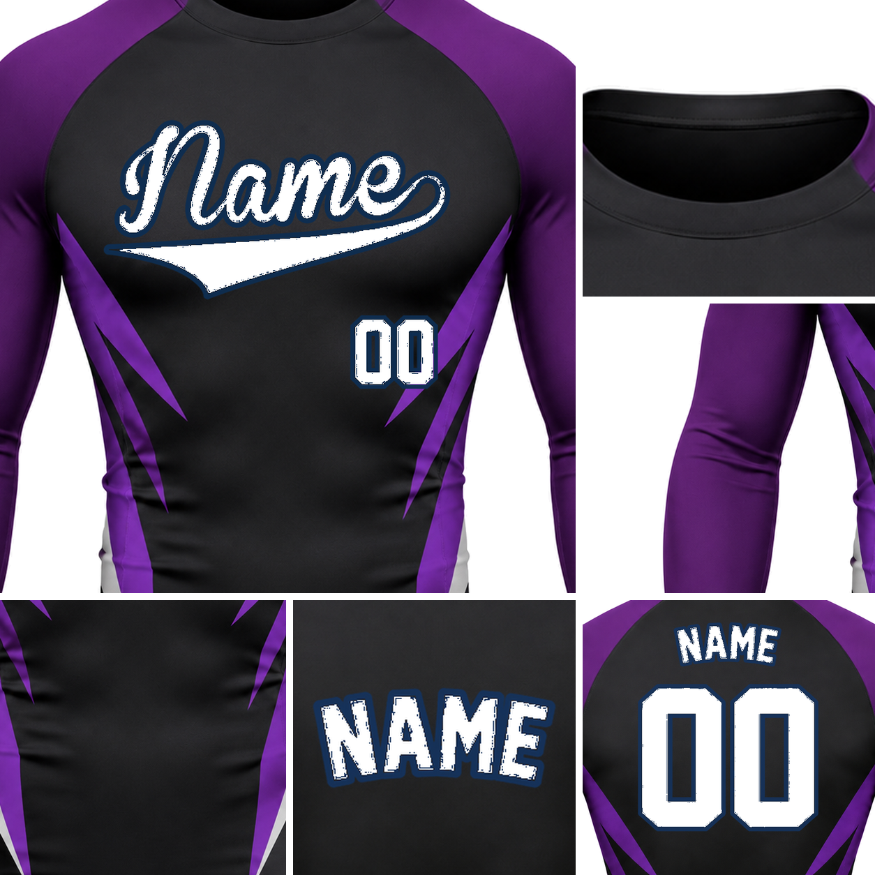 Tapered Spear Stripes Black Customizable Long Sleeve Compression Shirt