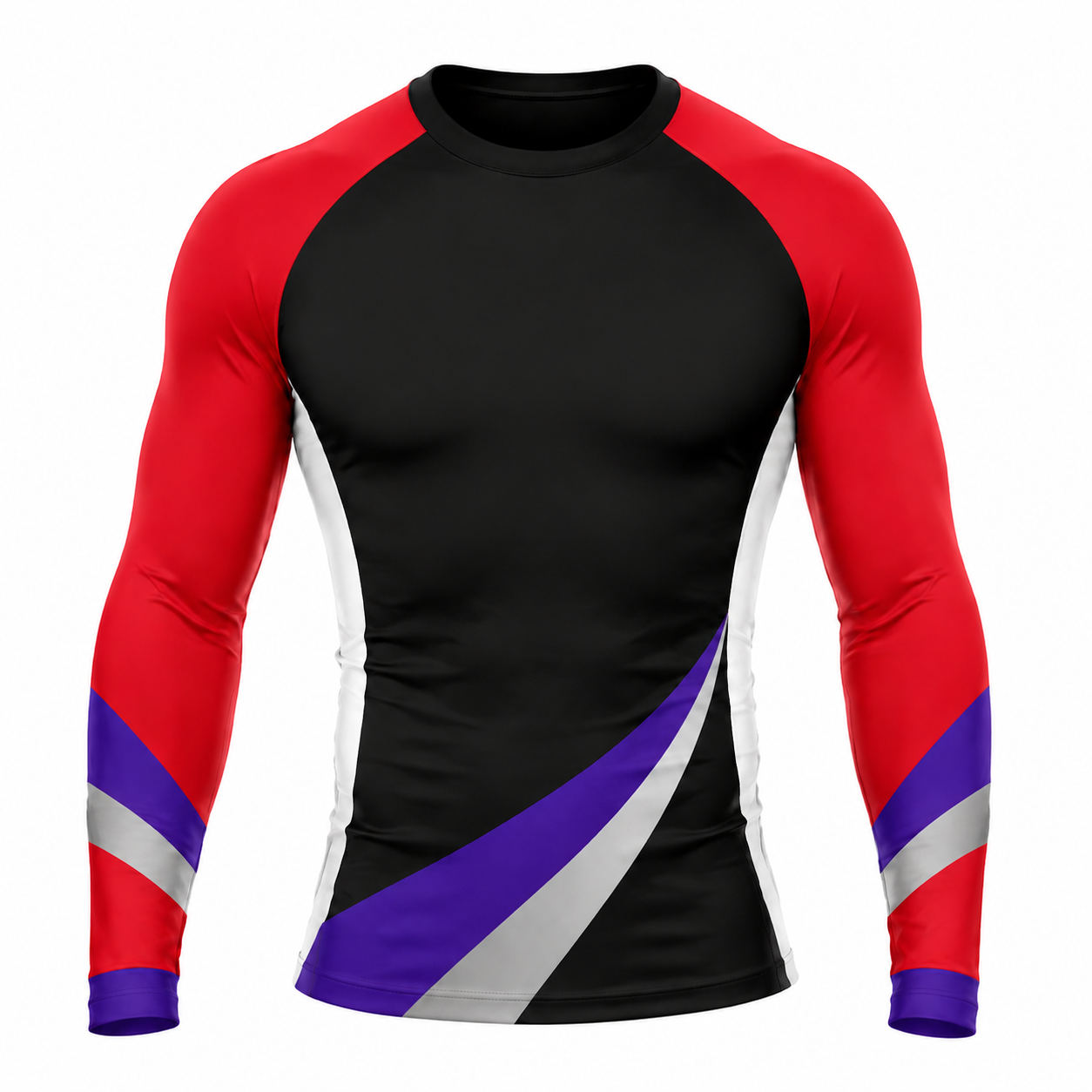 Diagonal Sash Black Primary Red Accent Customizable Long Sleeve Compression Shirt