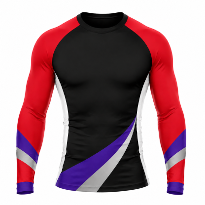 Diagonal Sash Black Primary Red Accent Customizable Long Sleeve Compression Shirt