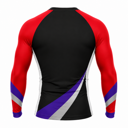 Diagonal Sash Black Primary Red Accent Customizable Long Sleeve Compression Shirt