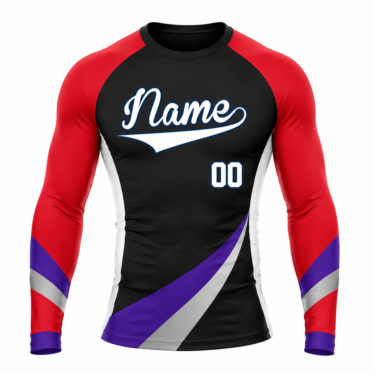 Diagonal Sash Black Primary Red Accent Customizable Long Sleeve Compression Shirt
