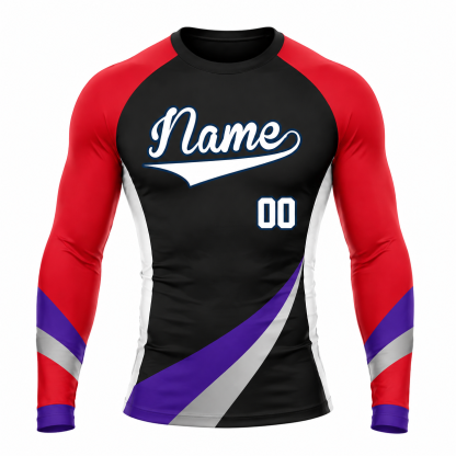 Diagonal Sash Black Primary Red Accent Customizable Long Sleeve Compression Shirt