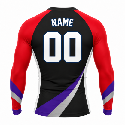 Diagonal Sash Black Primary Red Accent Customizable Long Sleeve Compression Shirt