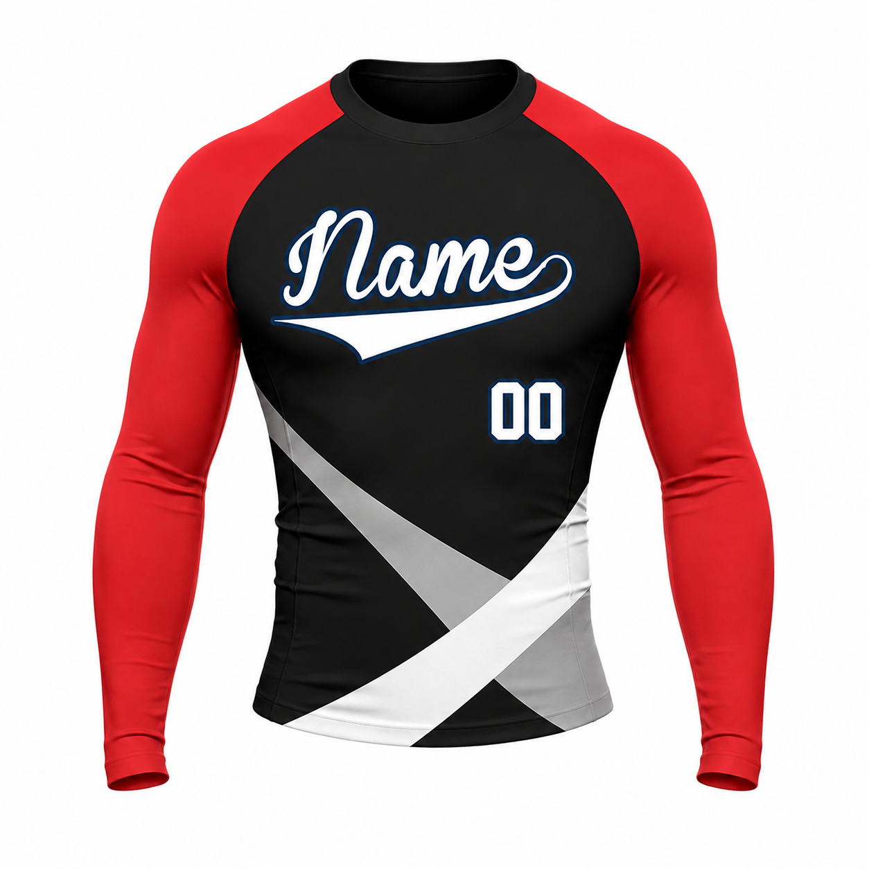 Crossed Waist Bands Black Customizable Long Sleeve Compression Shirt