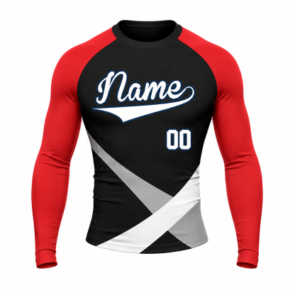 Crossed Waist Bands Black Customizable Long Sleeve Compression Shirt