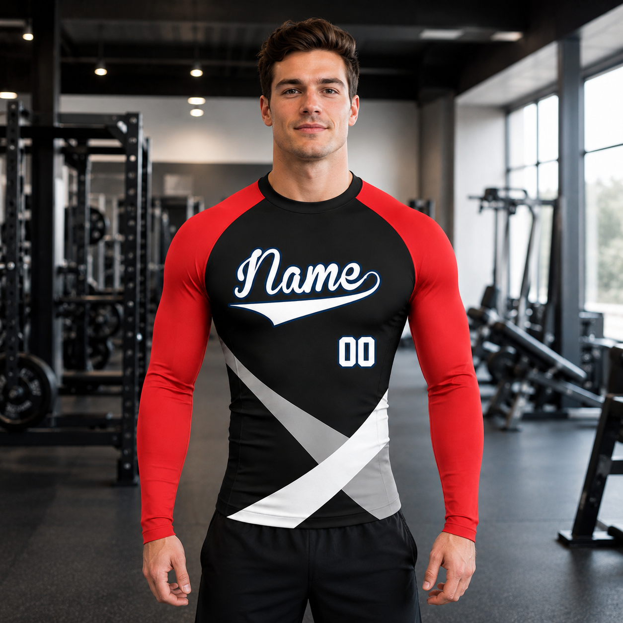Crossed Waist Bands Black Customizable Long Sleeve Compression Shirt