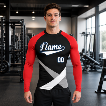 Crossed Waist Bands Black Customizable Long Sleeve Compression Shirt