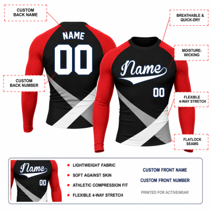 Crossed Waist Bands Black Customizable Long Sleeve Compression Shirt
