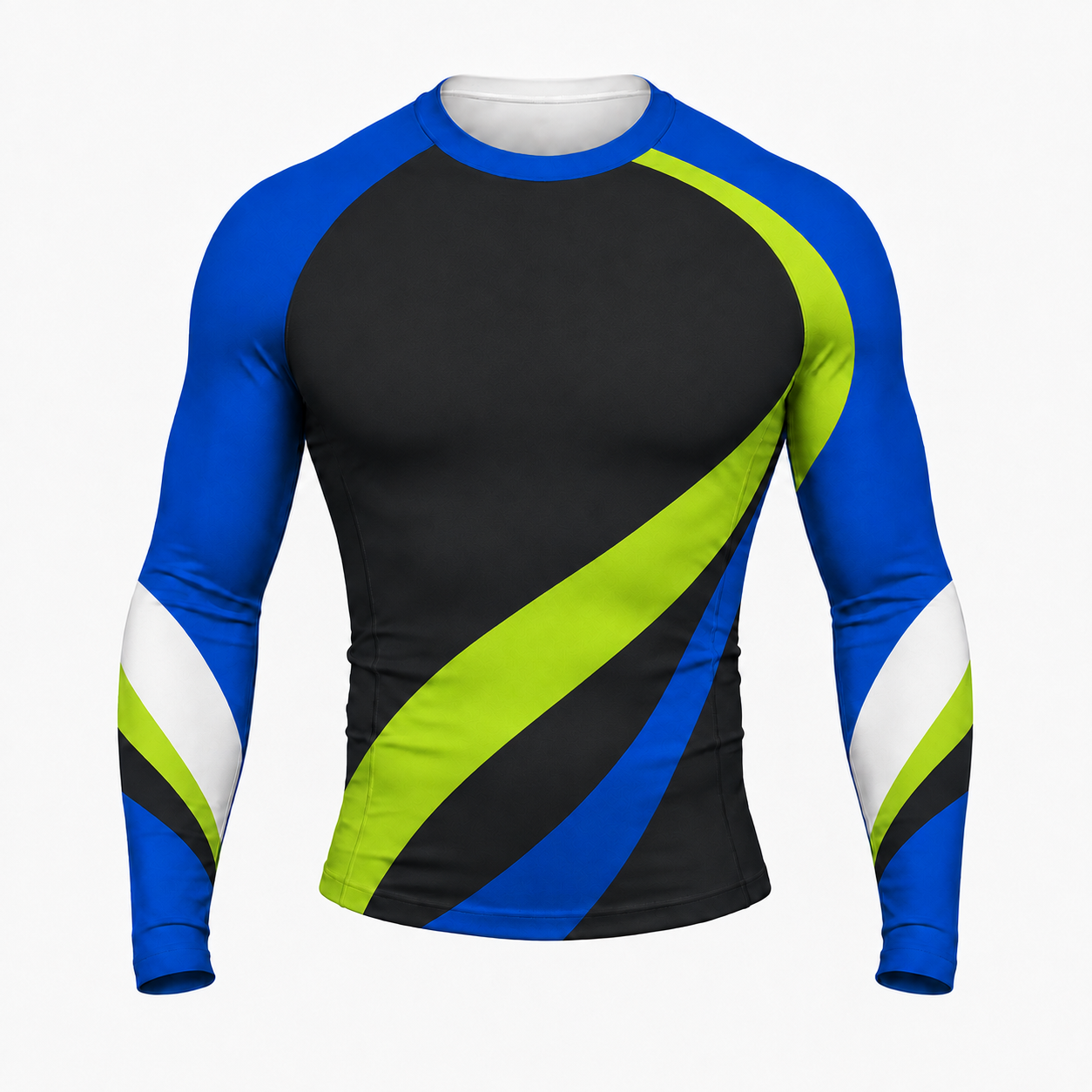 Curved Stripe Black Customizable Long Sleeve Compression Shirt
