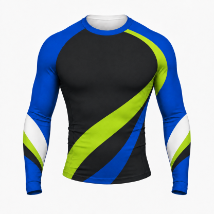 Curved Stripe Black Customizable Long Sleeve Compression Shirt